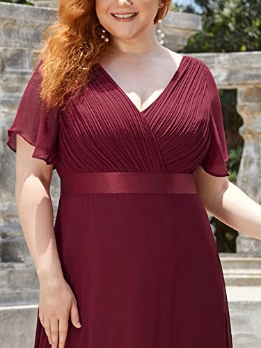 Image of Ever-Pretty Women's Chiffon Formal Evening Dresses for Curvy Women V-Neck Plus Size Floor Length Bridesmaid Dress