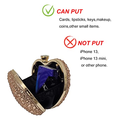 Cute Heart Shape Clutch Purse Mini Love Heart Rhinestone Wedding Handbag Party Women Purse(Rose Gold) #TOP5