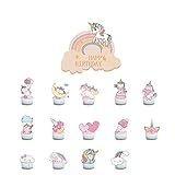 Einhorn Original Geburtstagsfeier Dekorative Artikel Schöne weiße Pferd Ballon Kuchen Einsatz (1 große Karte und 14 kleine Karten)