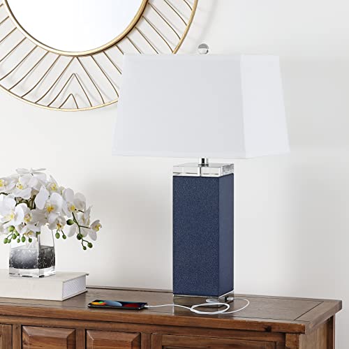 Safavieh Lighting Collection Modern Deco Navy Faux Leather 26-Inch Bedroom Living Room Home Office Desk Nightstand Table Lamp Set Of 2 (Led Bulbs Included) #TOP6