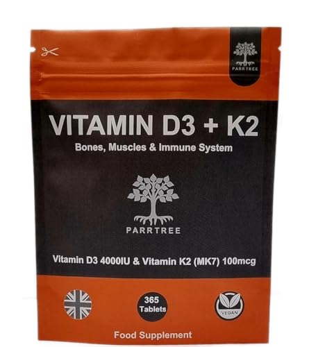 Vitamin D3 & Vitamin K2 (MK7)- 365 Tablets 1 Year Supply - High Strenght Vitamin D3 4000 iu & Vitamin K2 100ug Supplement- UK Made