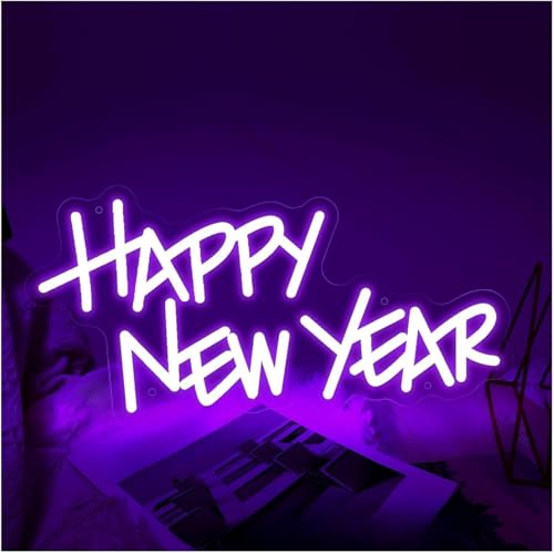 Enseigne lumineuse au néon Bonne Année de 20x40cm pour décoration de fête et veilleuse dimmable