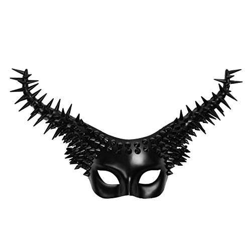 ILOVEMASKS Men & Women Horror Halloween Cosplay Devil Spike Horns Masquerade Mask Half Face Spiked Mask Burning Man Steampunk Punk Rave Masquerade Party Devil Demon Goblin Horns Spike - Black