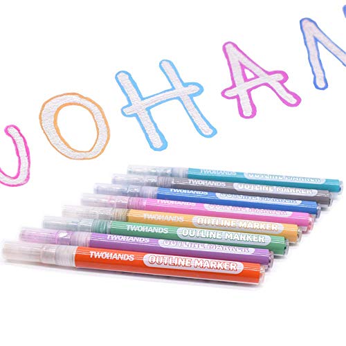 TWOHANDS Outline Markers,Glitter Paint Pens,Metallic Markers,8 Assorted Colors,Great for writing and drawing lines on Paper,Posters,Greeting and Gift Cards (1 PACK) 2005