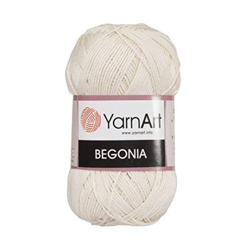 5 Skein (Pack) Total 8.8 Oz. Yarnart Begonia, 100% Mercerized Cotton, Each 1.76 Oz (50g) / 185 Yrds (169m), Fine Sport: 2, White - 6194
