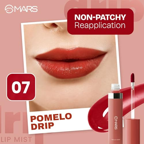 Image of MARS Drip Lip Tint for Women (4.5 ml) (07-Pomelo Drip) | Lightweight & Long-Lasting | Comfortable Long Wear | Non-patchy Reapplication |Buildable Color, Glossy Finish