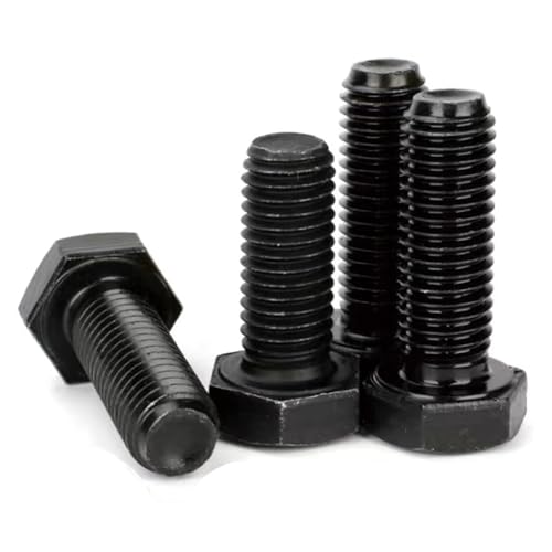Image of M6-1.0 x 12mm Hex Head Screw Bolt, Carbon Steel Grade 8.8, Black Oxide Finish,Metric Thread, Hexagon Head Bolts for Hardware Furniture Machinery,30 PCS
