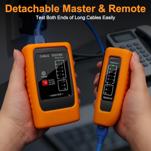 Image of Brileine Network Cable Tester and Ethernet Tester with POE Detection, 300m Remote RJ45 Tester for Cat5 /Cat6 Cable, Automatically Checks Continuity, Open, Short, Crossover (Battery Not Included)
