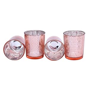 Flanacom Theelichtglazen set van glas incl. theelichtjes, kleine chique theelichtkaarsenhouders met versieringen, windlichten van glas – geschenkdecoratie voor bruiloft, verjaardag en Kerstmis (rood set van 4)
