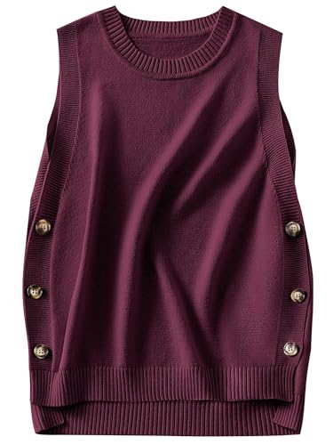 Image of ANRABESS Womens Sweater Vest Summer Sleeveless Crewneck Ribbed Knit Side Button Loose Pullover Tank Tops 2026 Fall Outfits