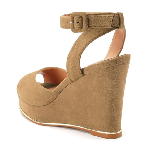Image of Women's Dressy Platform Wedge Sandals Gold Wedges Peep Toe Patent High Heels Slingback Heeled Comfortable Ankle Strap Shoes