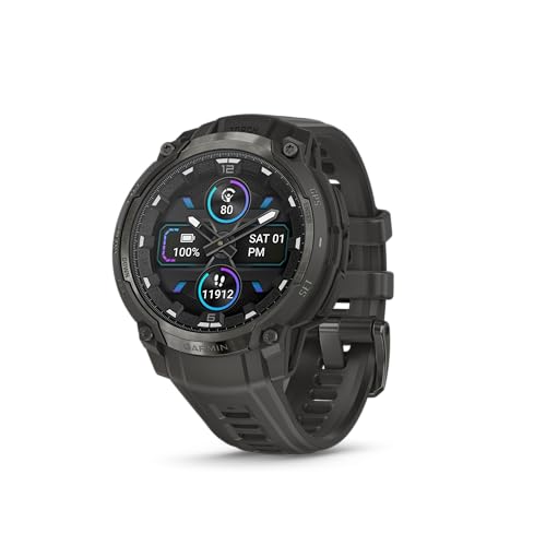 Image of Garmin Instinct Crossover AMOLED, Rugged Hybrid GPS Smartwatch with Analog Watch Hands and Bright AMOLED Display, Charcoal with Charcoal Silicone Band