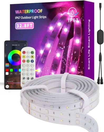 Lanmonlily Striscia LED da 10 m, IP67, per esterni, RGBW, luce bianca calda, 24 V, RGB, per scale, giardino, veranda, balcone (2 x 16,4 FT)