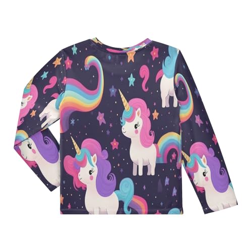 Boys Rash Guard Swim Shirt Long Sleeve UPF+ 50 Sun Shirts Quick Dry Shirt Pink Purple Hair Unicorn for Toddler Kids2