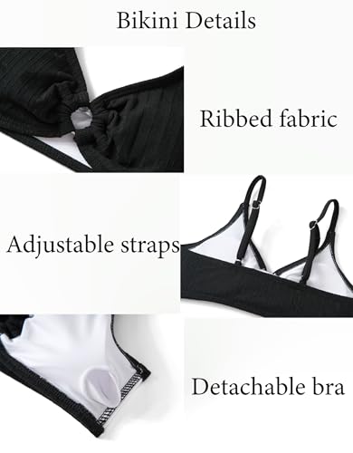 Arshiner Mädchen Bikini Set Gerippter Kinder Bustier & Bikinislip Set Sommer Zweiteiliger Badeanzüge Strand Surf Einfarbige Bademode für Mädchen 13-14 Jahre Schwarz