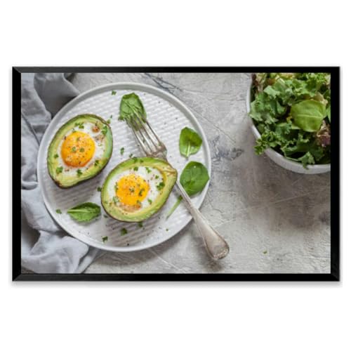 Healthy breakfast Avocado stuffed eggs Black Framed Canvas Wall Art