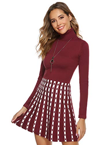 Hawiton Vestido de Punto para Mujer Vestido de Suéter de Cuello Alto...