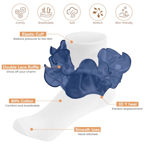 Image of Komorebi Big Ruffle Ankle Socks Women-Lace Frilly Cute Socks-Soft Cotton Girls Sock