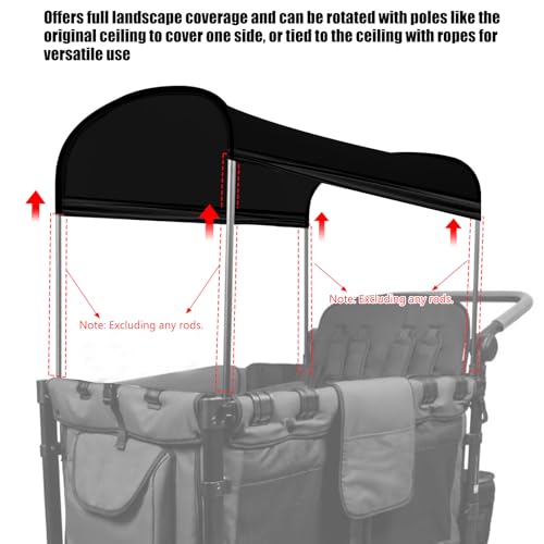 Image of Stretchy Panoramic Canopy Compatible with Wonderfold Stroller Wagons W2 /W4 All Model,UPF50+ Fabric Sun Shade and Protection for Riders(Black)