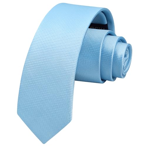 HISDERN Sky Blue Tie Skinny Ties Slim Silk Necktie For Men Solid Classic Neckties for Wedding Party Business Light Blue (6cm)
