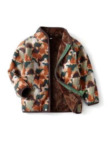 Image of Kids Printed Fleece Jacket Sherpa Lined Lightweight Zip | Toddler Baby Boys Girls Autumn Winter Warm Outerwear Soft Polar Fleece Car Seat Friendly Zip Up Coat