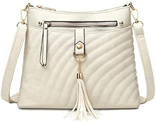 Myhozee Shoulder Bag Womens Small Cross Body Bag PU Leather Handbags Multi Pocket Satchel Tassel Messanger Bag for Ladies & Girls, Beige