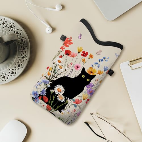 Image of Cell Phone Sleeve Pouch with Adjustable Strap - Cat with Floral