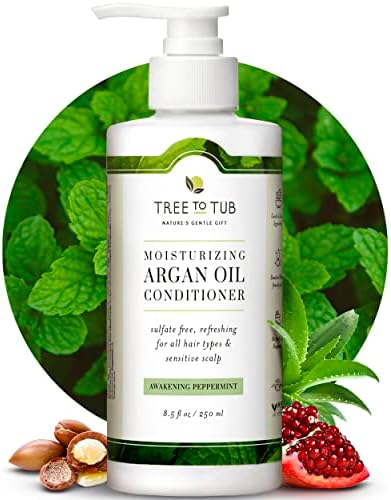 Tree to Tub All Hair Type Hydrating Argan Oil Conditioner for Dry or Oily Hair & Sensitive Scalp - Moisturizing Sulfate Free Conditioner for Women & Men w/Organic Coconut Oil, All Natural Peppermint