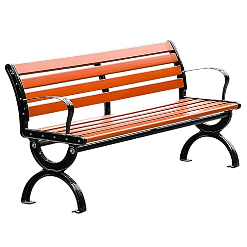 Banco de jardín de madera y hierro fundido de 2 plazas con respaldo, muebles de patio para patio, parque, balcón, 120 cm