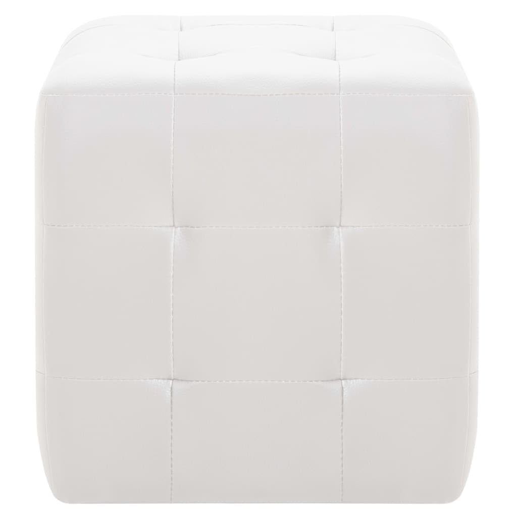 Puf Juego de 2 taburetes blancos, 30 x 30 x 30 cm, piel sintética, marco de madera, cojín de suelo, reposapiés, banco tapizado, decoración, salón, dormitorio, pasillo