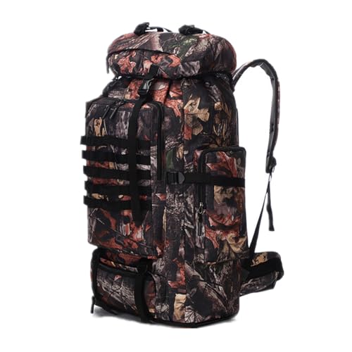 UNISTRENGH 100L Internal Frame Backpack MOLLE Rucksack Lightweight Hiking Camping Waterproof Trekking Bag for Backpacking (Leaf Camouflage #2)
