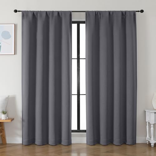 Simplebrand Ava Grey Blackout Curtains for Bedroom 84 Inch Length 2 Panels Set, Solid Thermal Insulated Privacy Living Room Window Treatment Curtains Blackout Drapes, W50 x L84 Inch, Grey