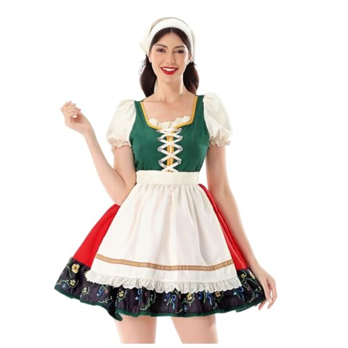 Robe Dirndl Oktoberfest à laçage poitrine et tablier à volants chic