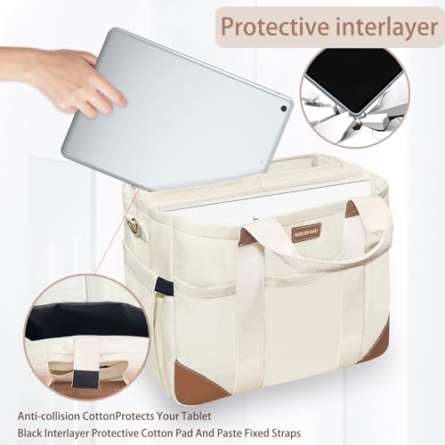 Large Canvas Tote Bag for Women,Laptop Crossbody Purses Everyday Bag Big Cpacity Purse Reusable Handbags for Work Beach Gym (White)4