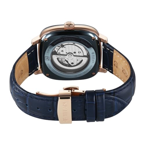 Image of Titan Vintage Concealed Automatic Analog with Blue Dial Blue Leather Strap Watch for Men - 90225KL02