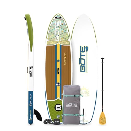 BOTE Wulf Aero Inflatable Stand Up Paddle Board Kit Includes Accessories Adjustable Paddle iSUP Travel Bag Blow Up Pump Safety SUP Coiled Leash Multiple Sizes