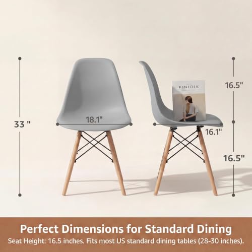 Image of Furmax Dining Chairs Set of 4, Mid Century Modern Plastic Dining Chair w /Curved Backrest & Wood Legs, DSW Shell Lounge Side Chair for Dining Room Living Room Apartment, Kitchen Chairs (Grey)