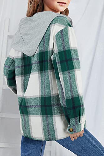 Image of Girls Cute Flannel Plaid Button Down Top with Pockets Long Sleeve Hooded Jacket