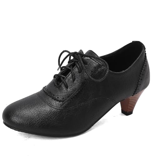 Women's Brown Classic Leather Stacked Heel Dress Mary Jane Round Toe Elegant Office Pumps