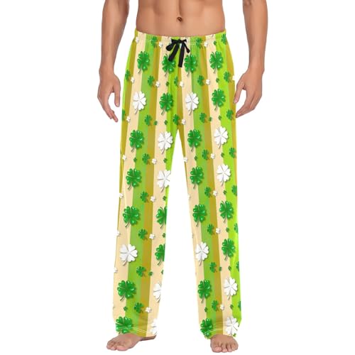 Men Pajama Bottoms Cotton Pajama Pants Lightweight Sleep Pants with Pockets, St. Patrick's Day Clover Stripes2