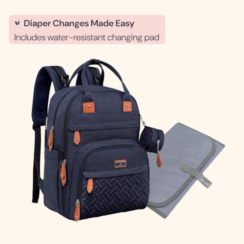 Image of Diaper Bag Backpack, BabbleRoo Baby Nappy Changing Bags Multifunction Waterproof Travel Back Pack with Changing Pad & Stroller Straps & Pacifier Case, Unisex and Stylish (Navy Blue)