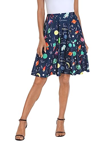 Hde HDE-60237 Skirts For Women - Midi Skirt Skater Skirt Knee Length High Waist Fun Prints Space Alphabet thumb #3