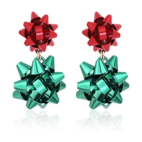 CEALXHENY Christmas Earrings for Women Festive Bow Drop Dangle Earrings Gift Stud Earrings for Women (A Red+Green) Cover