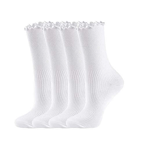 Image of UTTPLL Womens Cotton Crew Socks Ruffle Turn-Cuff Fashion Princess Lettuce Ankle Socks Athletic Thin Gift Dress Socks