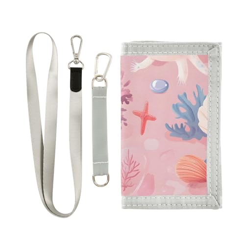 Axolotl Coral Cove Durable Nylon Fabric Wallet for Boys and Girls - Multi-Functional with 2 Clear Pockets, Zipper Coin Compartment, 3 Card Slots & Keyring