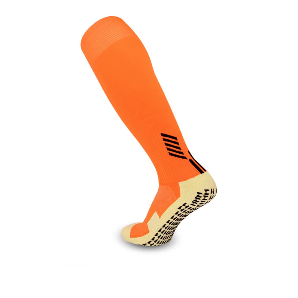 Fasecks Men's Orange Football Socks Non-Slip Knee High Grip Soccer Socks For Team Sport