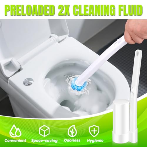 Image of Disposable Toilet Brush, Extended Handle with 12 Cleaner Refills Toilet Brush for Toilet Bowl Cleaners, Bathroom Cleaning