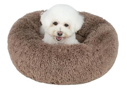 Image of Best Pet Supplies Round Calming Dog Bed for Small, Medium & Large Dogs, Plush Donut Cuddler Pet Bed w /Raised Rim for Head, Neck Support, Anti-Slip Bottom Washable Bed - Caramel, 24 x 24 x 7