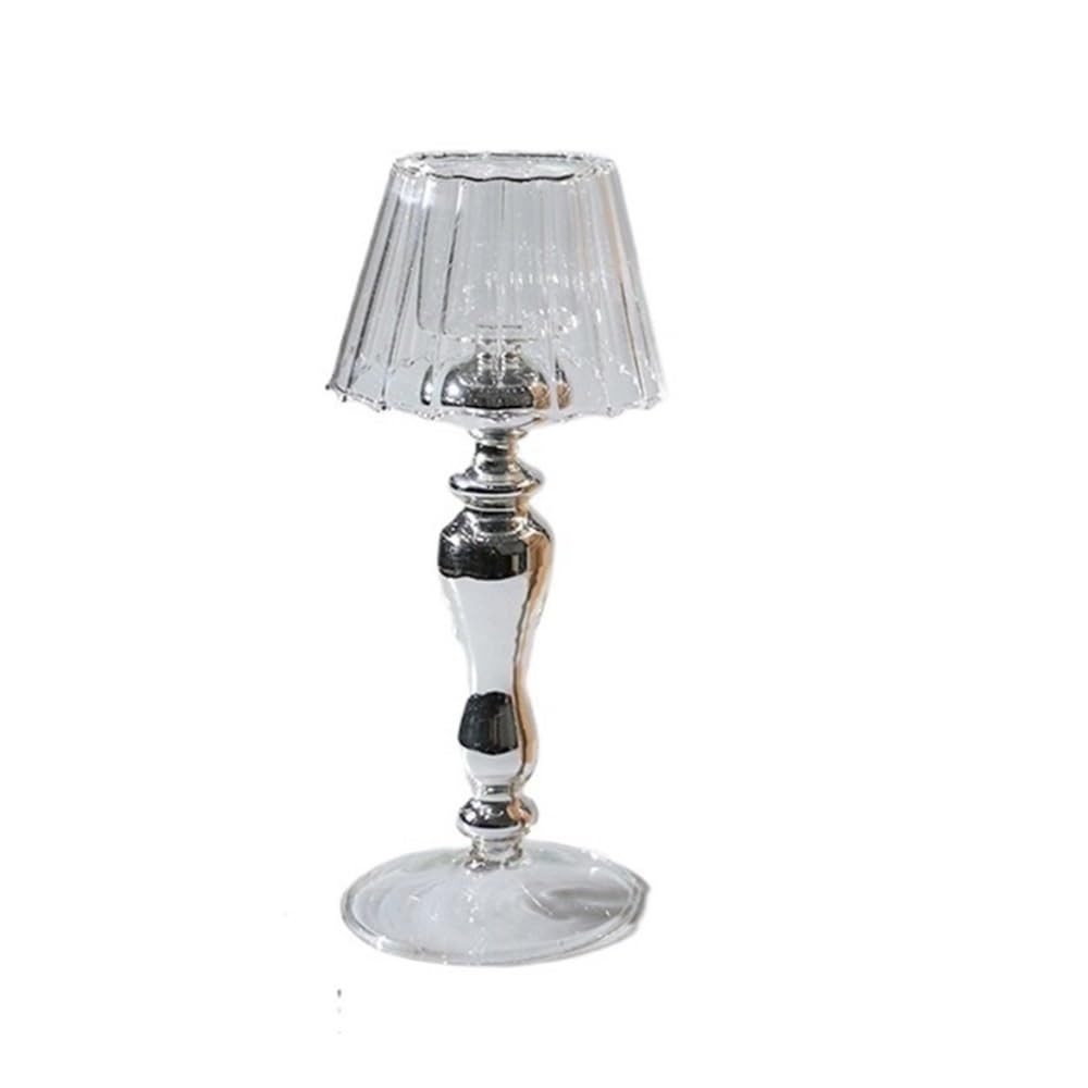 Candle Holder Retro Table Lamp Style Glass Candle Holder Home Decoration Personality Ornaments(Silver)