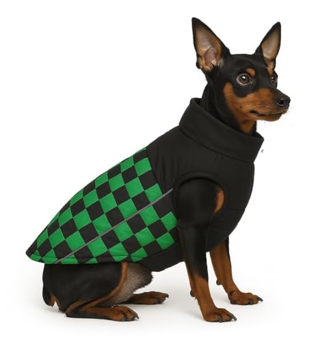Image of The Pets Company Dog Winter Coat Jacket, Clothes, Windproof, Waterproof, Light Weight, Washable, Ultra Warm Thick Fleece Lined Dog Vest for Cold Weather Protection, (Green Check, X - Small - 12 Inch)